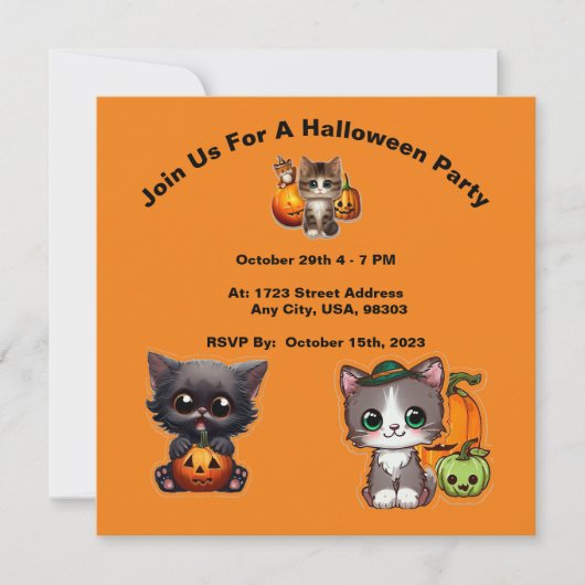 かわいい子猫ハローウィンパーティ招待状ハロウィーン 招待状 (正面)