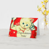 かわいい子猫ハートヴィンテージ猫レトロ子猫 カード (黄色い花)