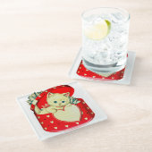 かわいい子猫ハートヴィンテージ猫レトロ子猫 ガラスコースター (アングル)