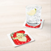 かわいい子猫ハートヴィンテージ猫レトロ子猫 スクエアペーパーコースター (インサイチュ)