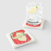 かわいい子猫ハートヴィンテージ猫レトロ子猫 ストーンコースター (横)