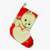 かわいい子猫ハートヴィンテージ猫レトロ子猫 スモールクリスマスストッキング (正面 (吊り時))