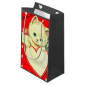 かわいい子猫ハートヴィンテージ猫レトロ子猫 スモールペーパーバッグ (正面アングル)