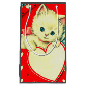 かわいい子猫ハートヴィンテージ猫レトロ子猫 スモールペーパーバッグ (正面)