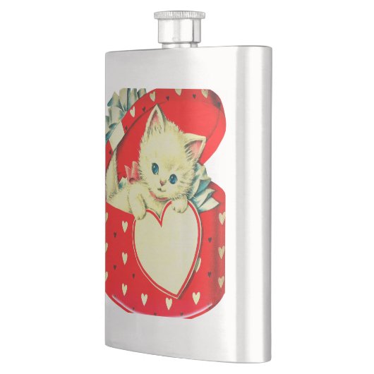 かわいい子猫ハートヴィンテージ猫レトロ子猫 フラスク (左)