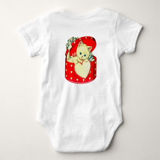 かわいい子猫ハートヴィンテージ猫レトロ子猫 ベビーボディスーツ (裏面)