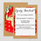 かわいい子猫ハートヴィンテージ猫レトロ子猫 招待状 (正面/裏面)