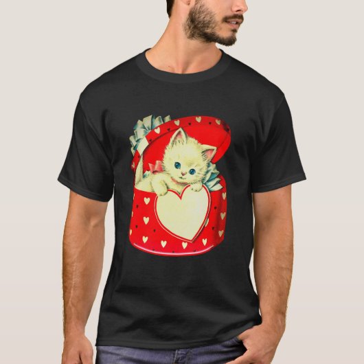 かわいい子猫ハートヴィンテージ猫レトロ子猫 Tシャツ (正面)