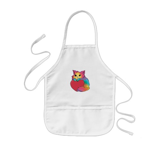 かわいい子猫ハート 子供用エプロン (正面)