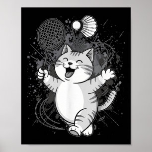 かわいい子猫バドミントンプレーヤーシャトル ポスター