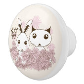 かわいい子猫バニー動物の友人ガールズキッズルーム セラミックノブ (右)