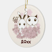 かわいい子猫バニー動物の友人キッズクリスマス セラミックオーナメント (左)