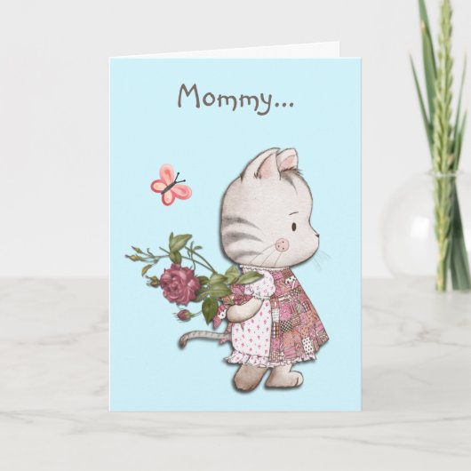 かわいい子猫バラとハート母の日 カード (正面)