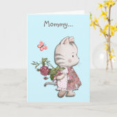 かわいい子猫バラとハート母の日 カード (黄色い花)