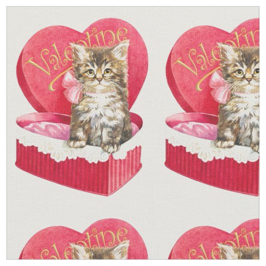 かわいい子猫バレンタイン ファブリック (クローズアップ)