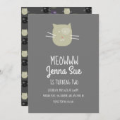 かわいい子猫バースデーパーティーグレイキャット招待状 招待状 (正面/裏面)
