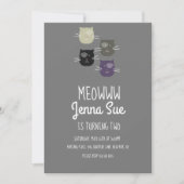 かわいい子猫バースデーパーティーグレイキャット招待状 招待状 (正面)