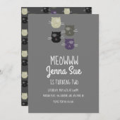 かわいい子猫バースデーパーティーグレイキャット招待状 招待状 (正面/裏面)