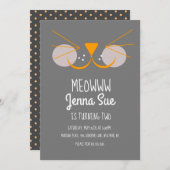 かわいい子猫バースデーパーティーグレイ猫招待状 招待状 (正面/裏面)