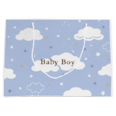 かわいい子猫パターンブルー ラージペーパーバッグ (正面)