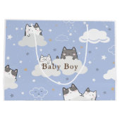 かわいい子猫パターンブルー ラージペーパーバッグ (裏面)