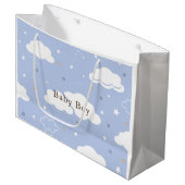 かわいい子猫パターンブルー ラージペーパーバッグ (正面アングル)