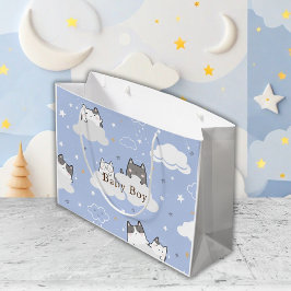 かわいい子猫パターンブルー ラージペーパーバッグ