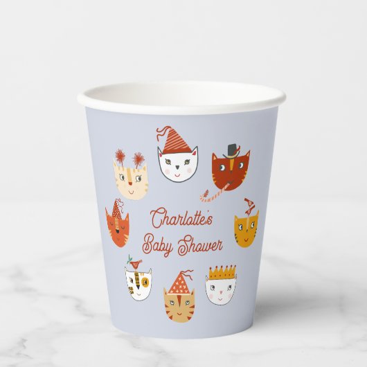 かわいい子猫パーソナライズされた赤ちゃんシャワー 紙コップ (正面)