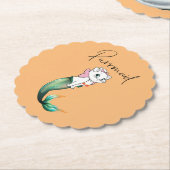 かわいい子猫パーメイド – おもしろいマーメイド猫デザイン ペーパーコースター (アングル)