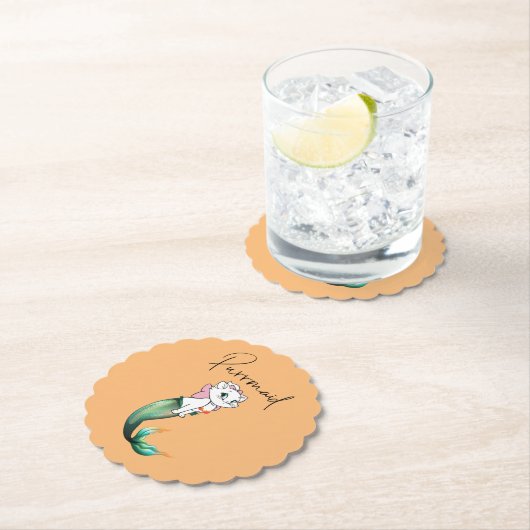 かわいい子猫パーメイド – おもしろいマーメイド猫デザイン ペーパーコースター (インサイチュ)