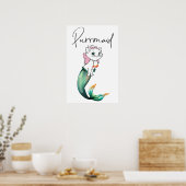 かわいい子猫パーメイド – おもしろいマーメイド猫デザイン ポスター (キッチン)