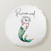かわいい子猫パーメイド – おもしろいマーメイド猫デザイン ラウンドクッション (正面)