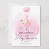 かわいい子猫ピンクデザインベビーガールシャワー サンキューカード (正面)