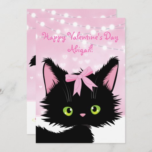 かわいい子猫ピンクバレンタインデー シーズンカード (正面/裏面)