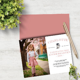 かわいい子猫ピンク幼稚園卒業 案内状