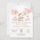 かわいい子猫ピンク色バルーン第1誕生日アーチ 招待状 (正面)