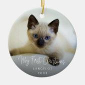 かわいい子猫フォトキャット初めてのクリスマス セラミックオーナメント (正面)