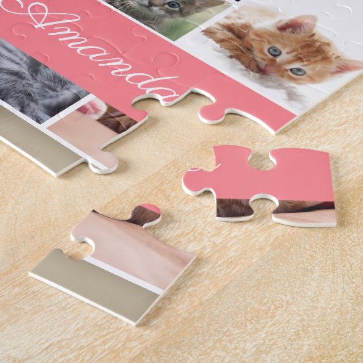 かわいい子猫フォトモンタージュコーラルピンク猫 ジグソーパズル (側面)