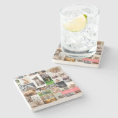 かわいい子猫フォトモンタージュコーラルピンク猫 ストーンコースター (横)