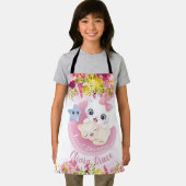 かわいい子猫フレンズ赤面ピンクフラワーズカスタム エプロン (インサイチュ)