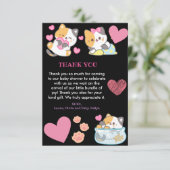 かわいい子猫ブラック&ピンクの赤ちゃんシャワー サンキューカード (スタンド正面)