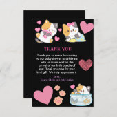 かわいい子猫ブラック&ピンクの赤ちゃんシャワー サンキューカード (正面/裏面)