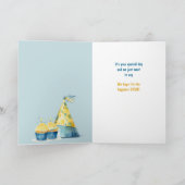 かわいい子猫ブルー金ゴールドバルーンkid's誕生日 カード (内部)