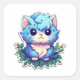 かわいい子猫ブルー スクエアシール