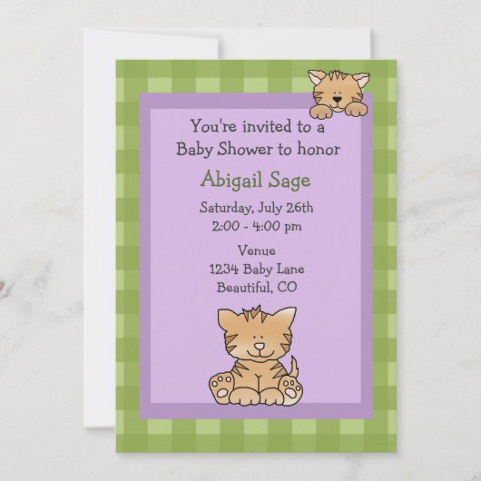 かわいい子猫ベビーガールシャワー招待状 招待状 (正面)
