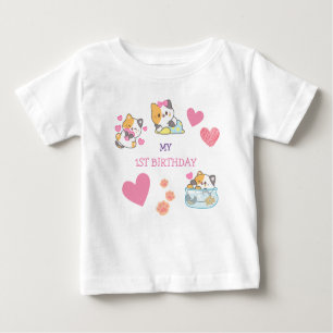 かわいい子猫ベビーガール誕生日 ベビーTシャツ
