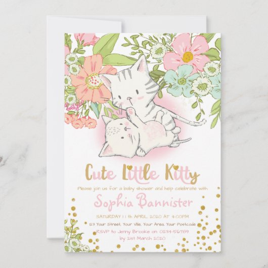 かわいい子猫ベビーシャワーガール招待状 招待状 (正面)