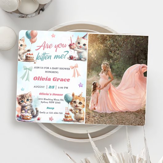 かわいい子猫ベビーシャワーパーティー写真 招待状
