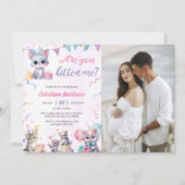 かわいい子猫ベビーシャワーパーティー写真 招待状 (正面)