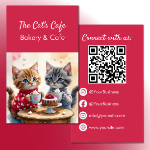かわいい子猫ホットドリンクケーキベーカリーカフェQRコード 名刺